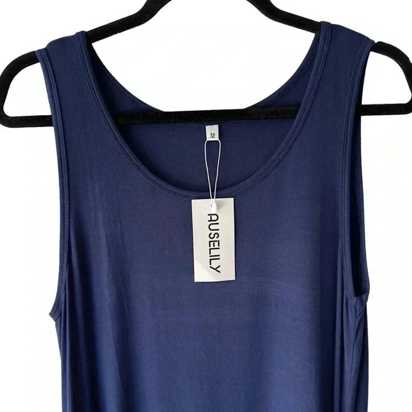 NWT | SLEEVELESS TEE SHIRT TANK DRESS NAVY BLUE | SIZE: MEDIUM - Picture 2 of 11